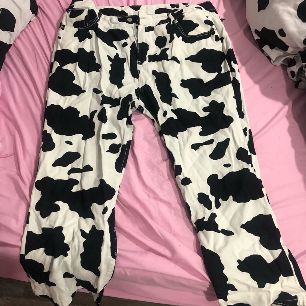 Cow print jeans